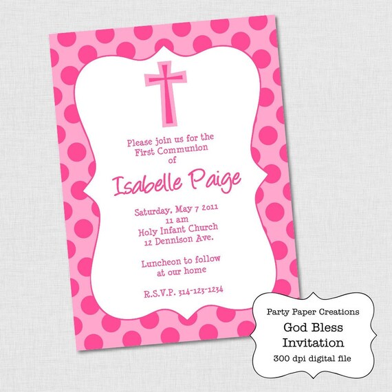 Personalized Baptism Christening First Holy Communion Invitation Printable File Il_570xn