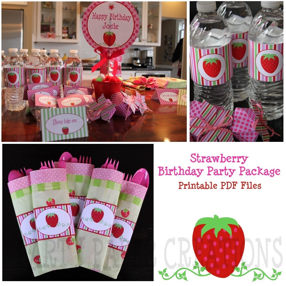 Strawberry Shortcake Birthday Party Printables, Favor Toppers, Bottle Wrappers, Cupcake Wrappers, and more