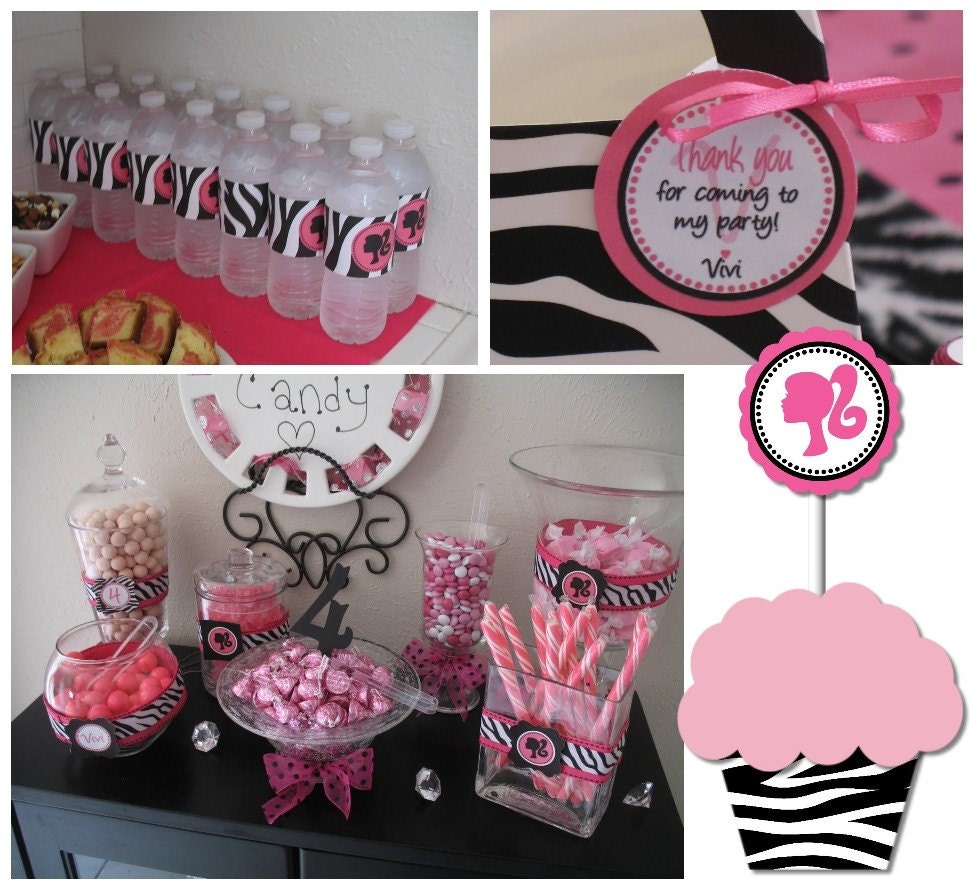 Barbie Birthday Party Printable Decor - Barbie Silhouette Party Decorations - DIY Tablescape - Vintage Barbie Party Printables