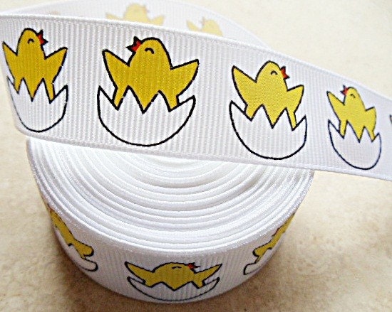 Adorable yellow baby chicks hatching from an egg 7/8" grosgrain ribbon Il_170x135