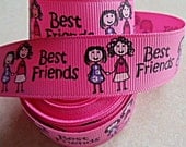 BFFs or Best Friends on Hot Pink 7/8" grosgrain ribbon