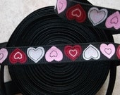 Red, pink & black patchwork hearts on black 3/8" grosgrain ribbon- valentines Il_170x135