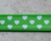 Swanky White hearts on lime green 3/8" grosgrain ribbon- valentines Il_170x135