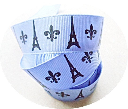 Dark Orchid/purple 7/8 inch grosgrain ribbon with Eiffel towers/French/Paris/Fleur de lis Il_570xn