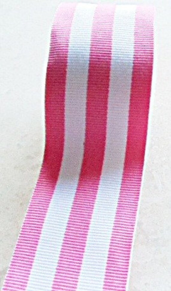 Yummy Strawberry Pink and white Taffy striped 1.5" grosgrain ribbon Il_570xn