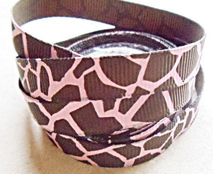 Brown/pink giraffe 3/8" grosgrain ribbon Il_570xn