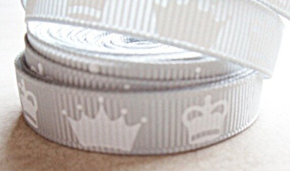 White Crowns on Silver 3/8" grosgrain ribbon Il_570xn