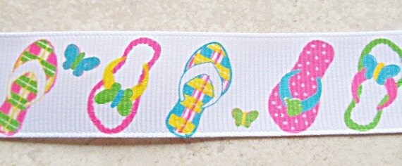 Island Bright FlipFlops on white 7/8 inch grosgrain ribbon Il_570xn
