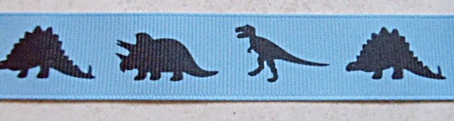Dinosaurs Silhouettes on blue 7/8 inch grosgrain ribbon Il_570xn