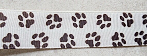 Chocolate brown paw prints on Cream 7/8" grosgrain ribbon Il_570xn