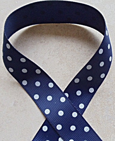 Classic Navy blue grosgrain ribbon with white polka dots available in 3/8", 7/8" or 1 1/2"- you choose size Il_570xn
