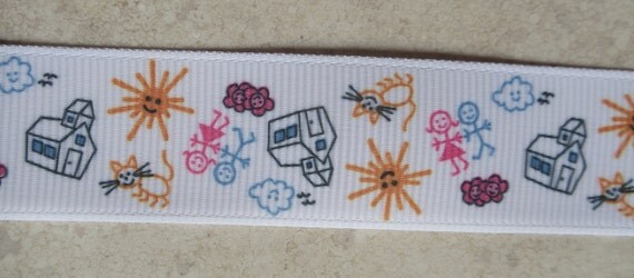 School Daze on white 7/8 inch grosgrain ribbon Il_570xn
