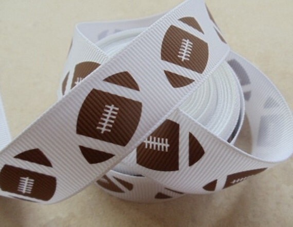 Fancy Footballs on white 7/8" grosgrain ribbon Il_570xn