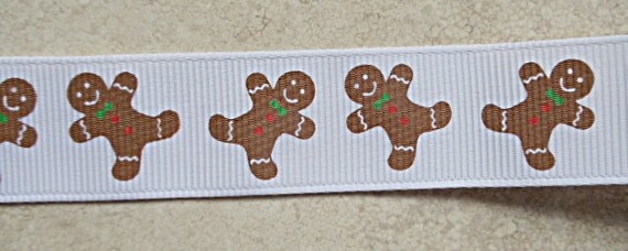 Gingerbread men on white 7/8" grosgrain ribbon Christmas Il_570xn