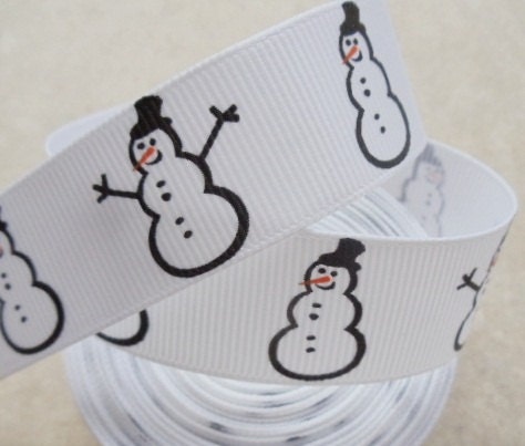 Snowmen on white 7/8" grosgrain ribbon Christmas Il_570xn