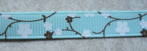 Cherry Blossoms on 3/8" aqua grosgrain ribbon Il_570xn