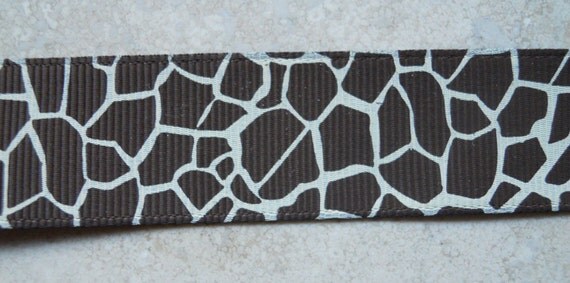 Brown Giraffe Spots on 7/8" cream grosgrain ribbon Il_570xn