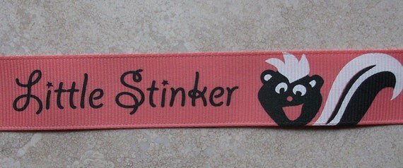 Little Stinker skunk on 7/8 inch grosgrain ribbon- April Klein Il_570xn