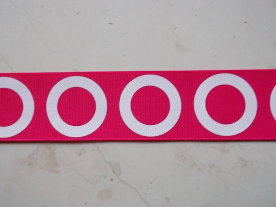 White circles on hot pink 1 1/2 inch grosgrain ribbon Il_570xn