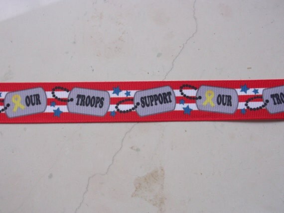 Patriotic support our troops on red 7/8 inch grosgrain ribbon Il_570xn