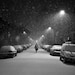 London photography, snowy black and white Hackney winter street scene with lonely female figure. 8x10 fine art photo print. UK seller