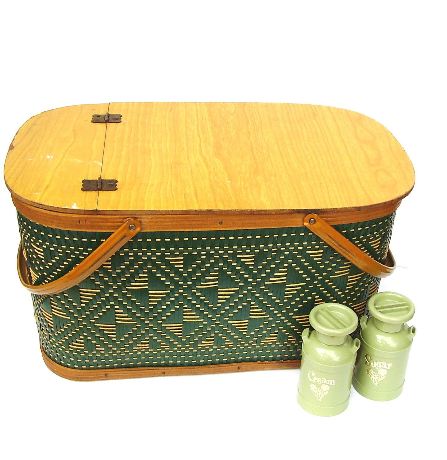 Vintage Picnic Basket Hawkeye Green 1940s Hamper