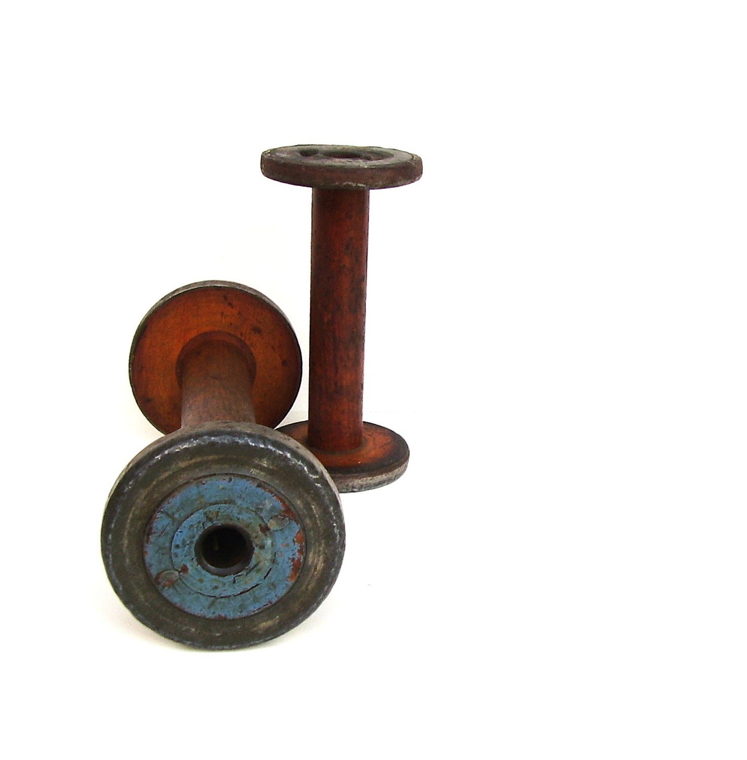 Antique Wooden Bobbins Vintage Textile Spools Rustic Home Decor