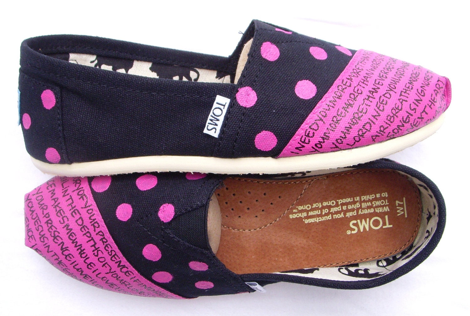 The Dottie - Fuscia and Black Custom TOMS