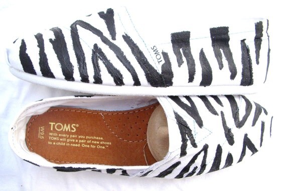 Zebra Print custom made on White TOMS