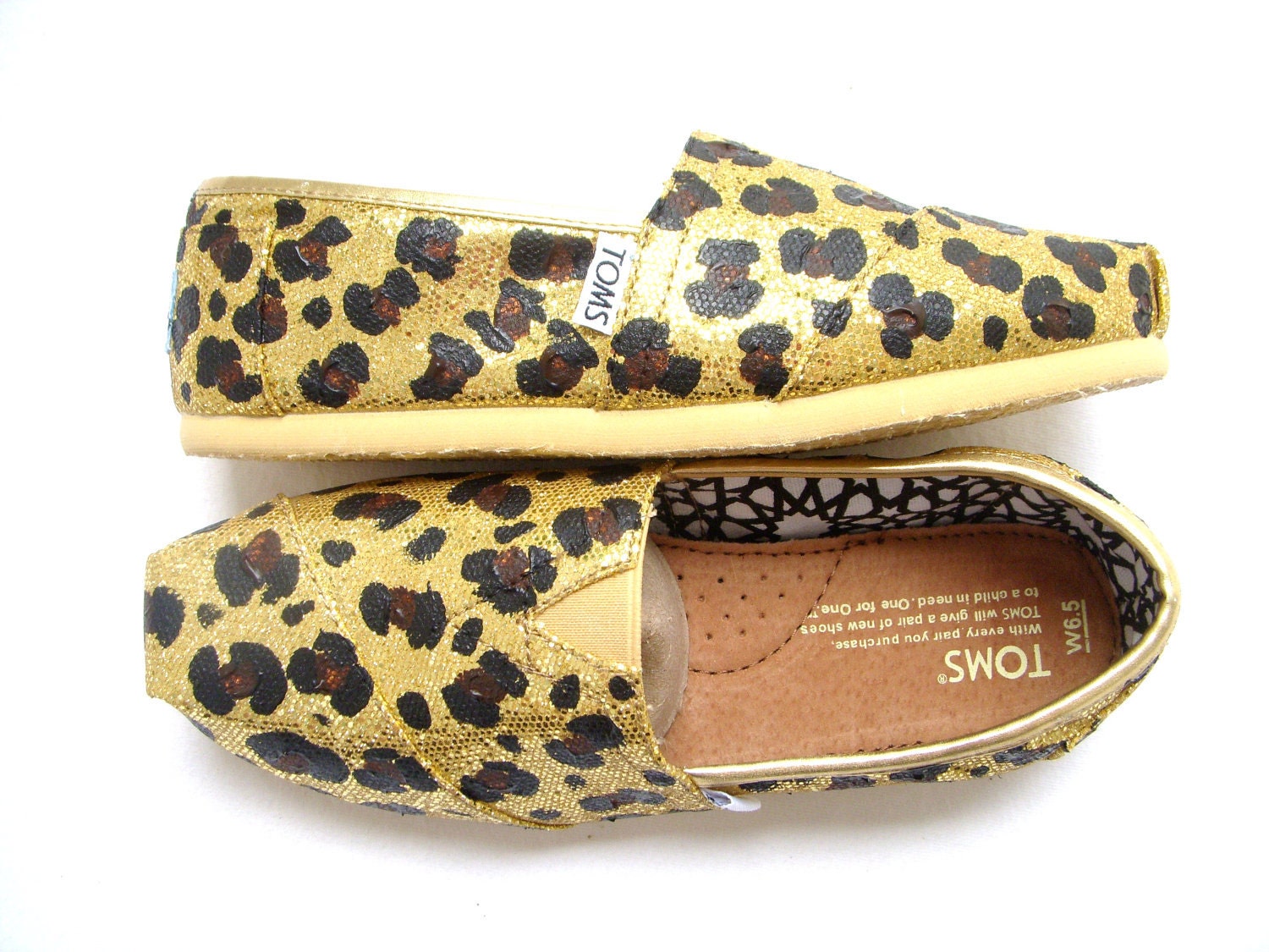 The Goldie - Cheetah Print on Gold Glitter TOMS