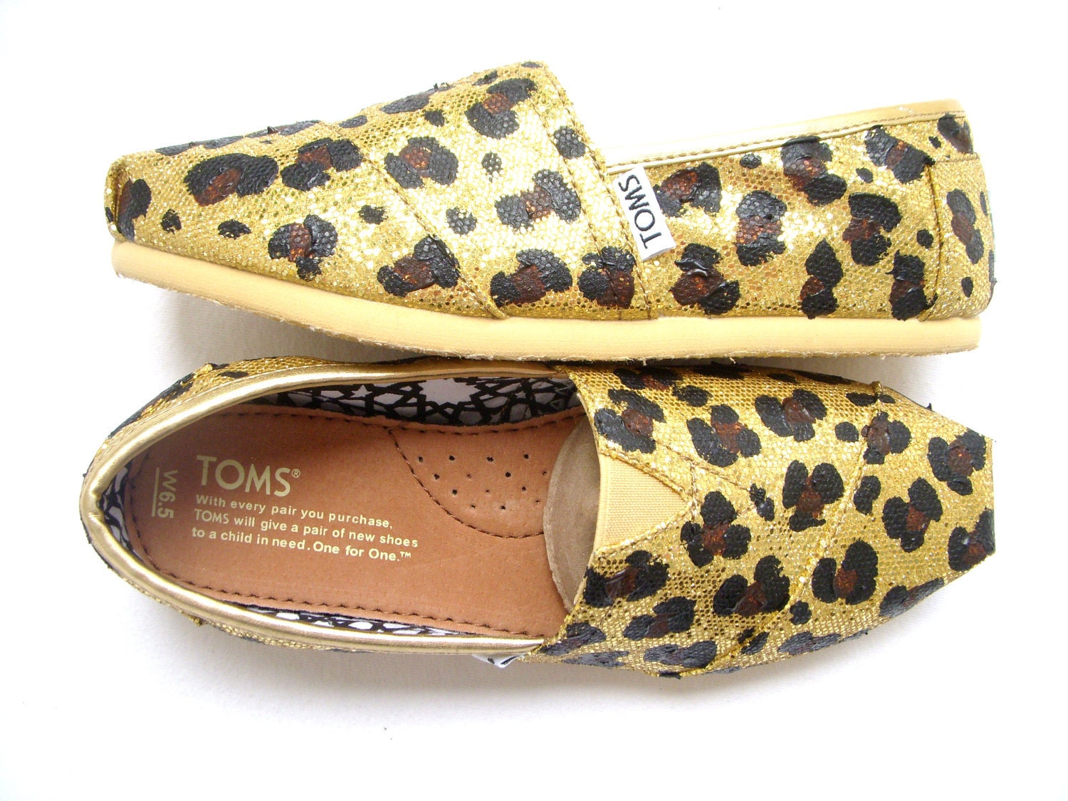 The Goldie - Cheetah Print on Gold Glitter TOMS