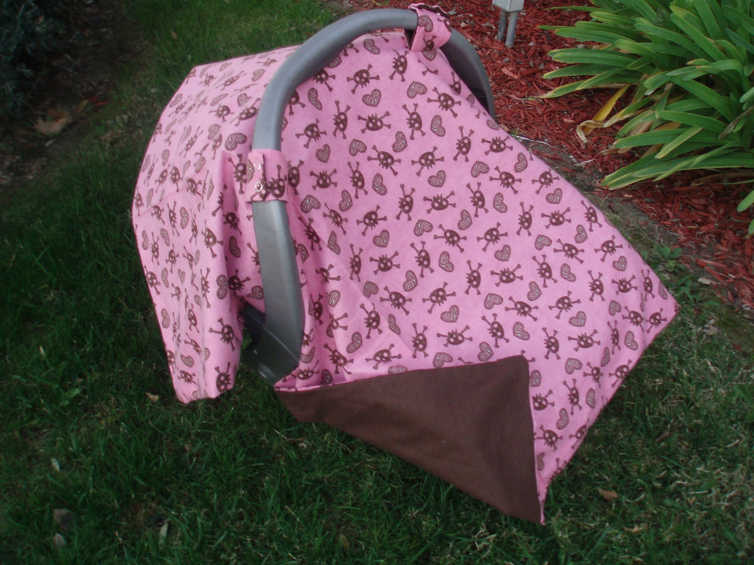 Baby Punk Car Seat Cover and Matching Booties Skulls and Leopard Hearts