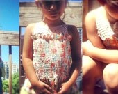 sample sale OoAk crochet bouquet flowers dots pink turqouise lime green creme apron dress 3t 4t 5t 3y 4y 5y upcycled repurposed