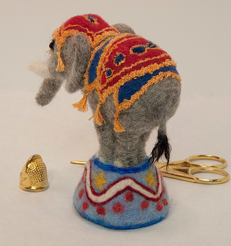 Circus Elephant Felted Pincushion. Made to Order.