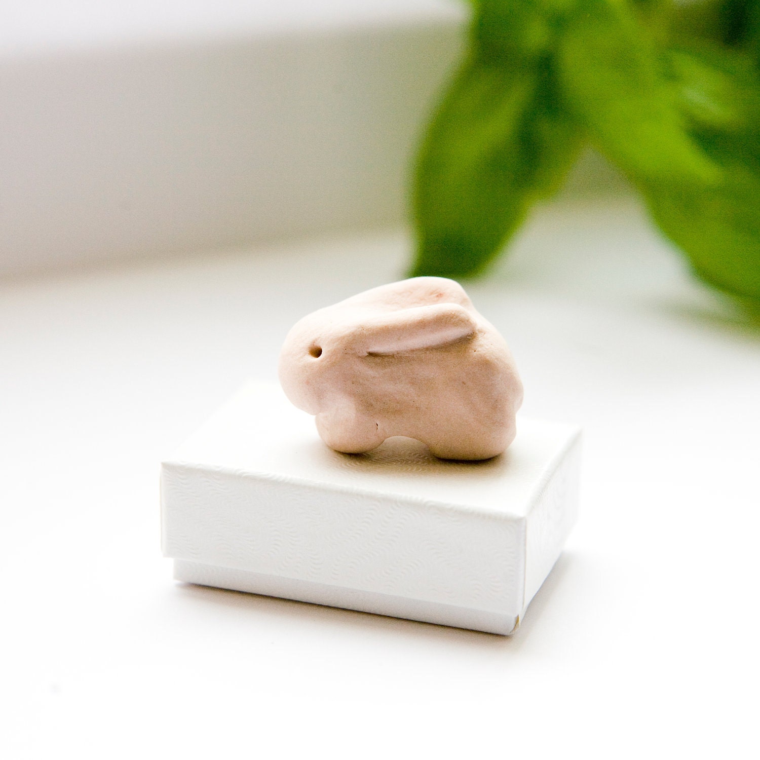 Pink bunny rabbit miniature porcelain animal sculpture