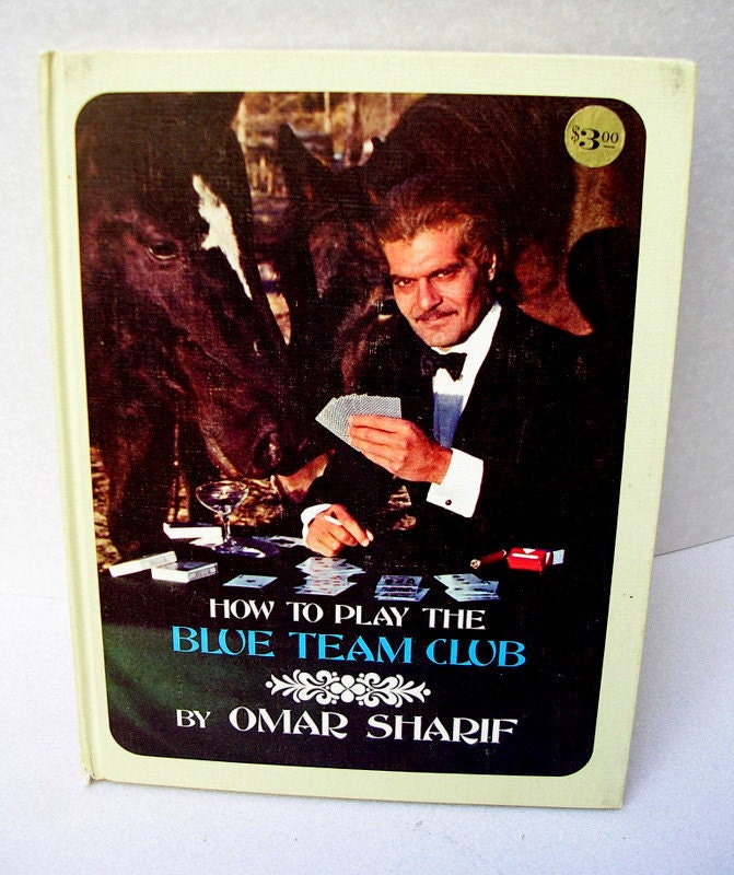 Vintage Bridge Book by OMAR SHARIF - How To Play the Blue Team Club.  Celebrity 1970 bridge playing method.  Mad Men Retro Hilarious.