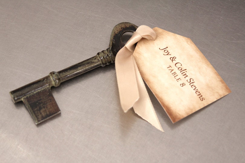 Wedding Place Cards  - Vintage Key Tag - Escort Cards Favor Tag Custom Designed