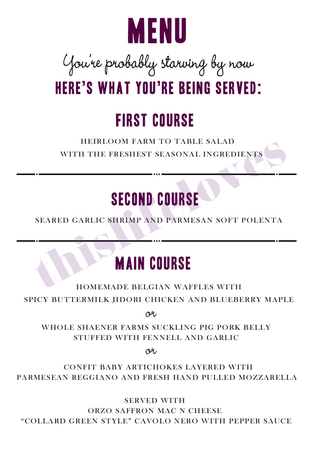 Playbill style menu