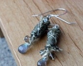 ON SALE - 10% off - Once Was Rivendell, labradorite and moss aquamarine earrings with silk
