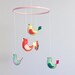 felt bird baby mobile crib decor - in pink, green, yellow