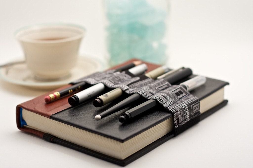 Journal Bandolier / replace that pencil case / black & white city