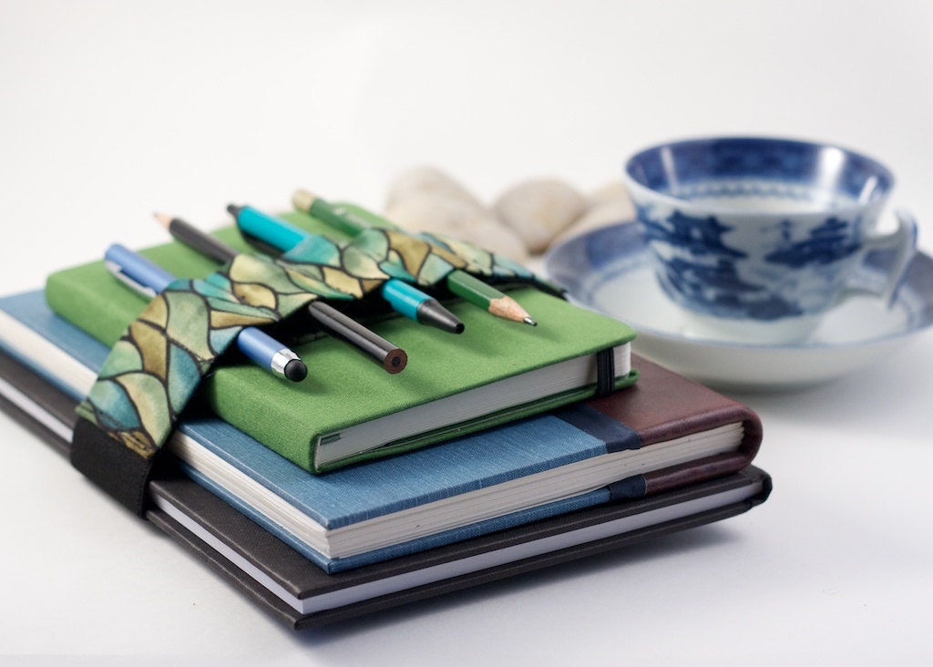 Adjustable Bandolier / pencil case alternative / green waves