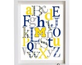 8 x10 Custom College Team Alphabet Print-University of Michigan,Iowa, LSU, MSU, Your Team choice