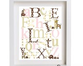 8 x 10 Elephants, Turtles and Giraffes ABC Nursery Art Print