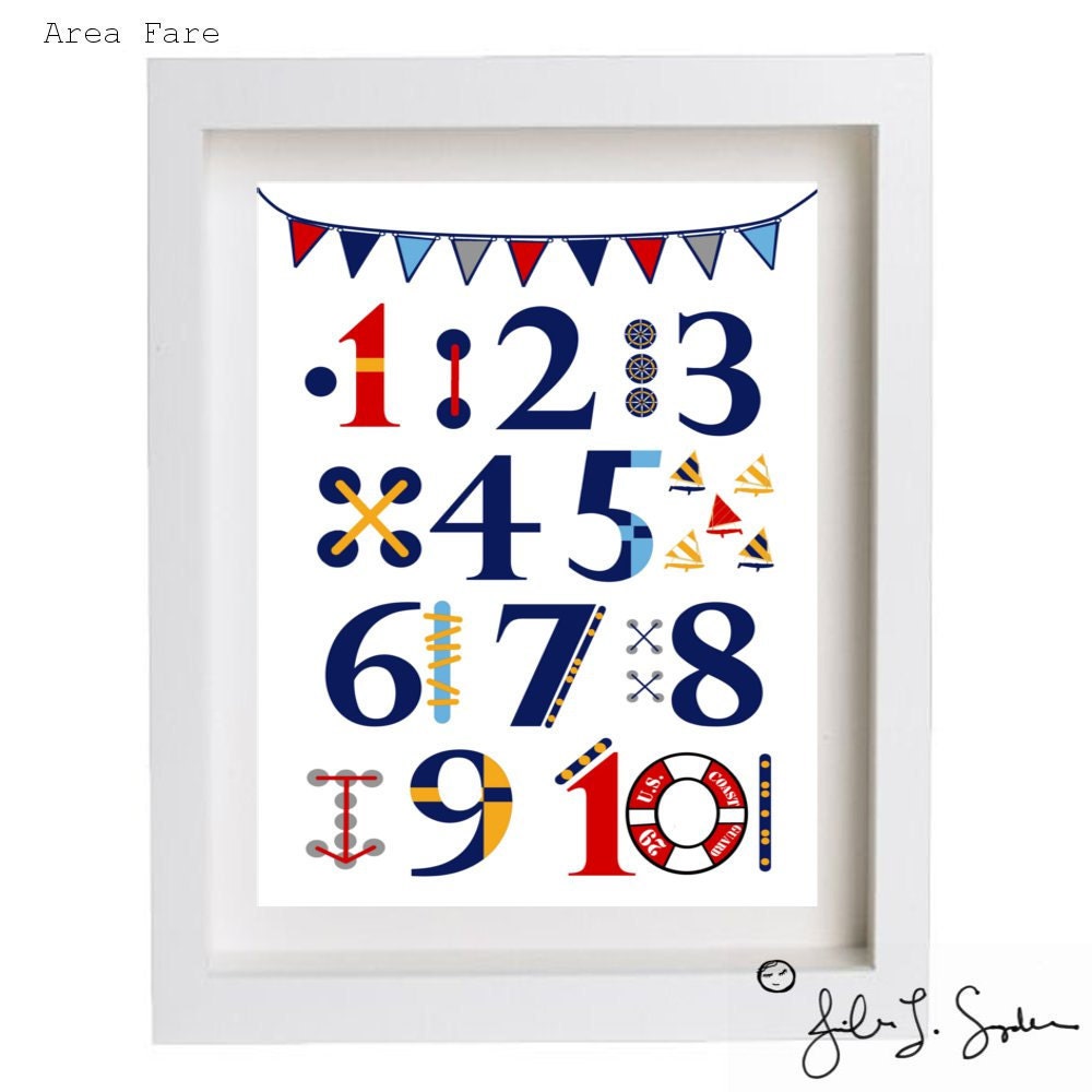 8 X 10 Nautical Numbers Nursery Art print