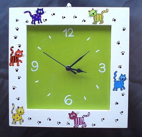 Hand Painted Cats  Wooden Wall Clock