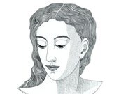 Original Drawing Original Art Pen And Ink Illustration Portrait Of Woman Mysterious Black And White Art, Ink Art, Monochrome Art