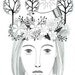 Original Pen And Ink Drawing Woman Portrait Bird Nest Bird On Head Trees Black And White