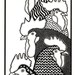 A4 Stylised Folk Art Print Stack Of Cockerels Roosters Black And White Ink Drawing
