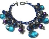 Blue and Purple Beaded Dangle Bracelet